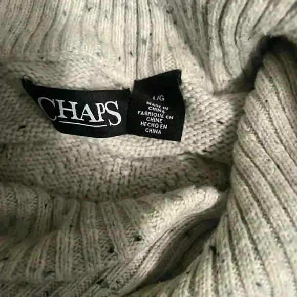 Chaps Men’s  L Cream Winter Fisherman’s Knit Shawl Neck Sweater - Picture 5 of 5